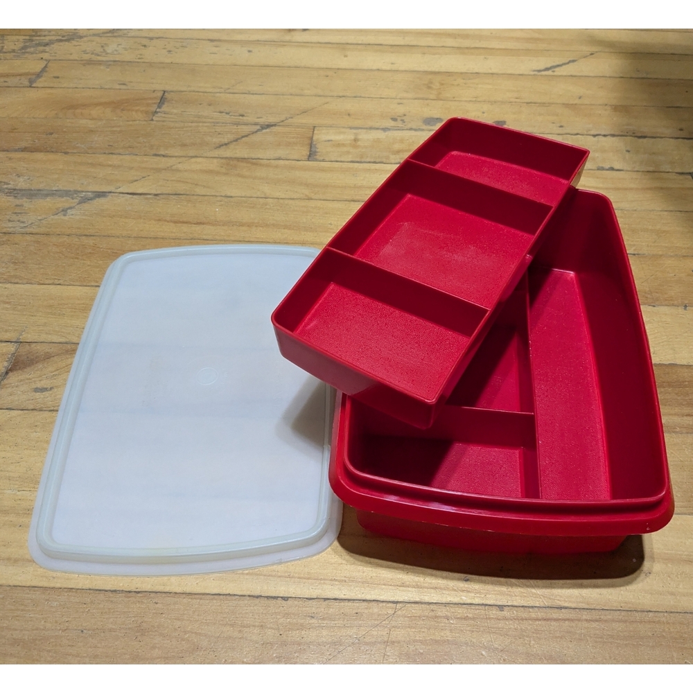 Vintage 1980s Tuppercraft by Tupperware 767-1 Stew-N-Go Red Container x3 Pieces